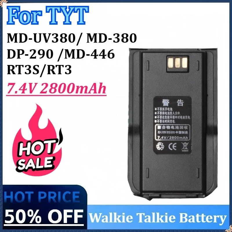New 7.4V 2800mAh Walkie Talkie Battery for TYT MD-UV380 RT3S for MD-380 DP-290 MD-446 Two Way Radios  Battery