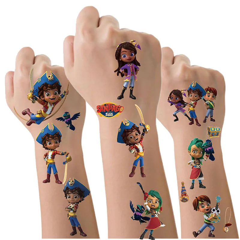 6Pcs/set Cartoon Santiago of The Seas Temporary Tattoo Sticker Body Art Tattoo Labels Cosplay Party Toys for Kids Birthday Gifts