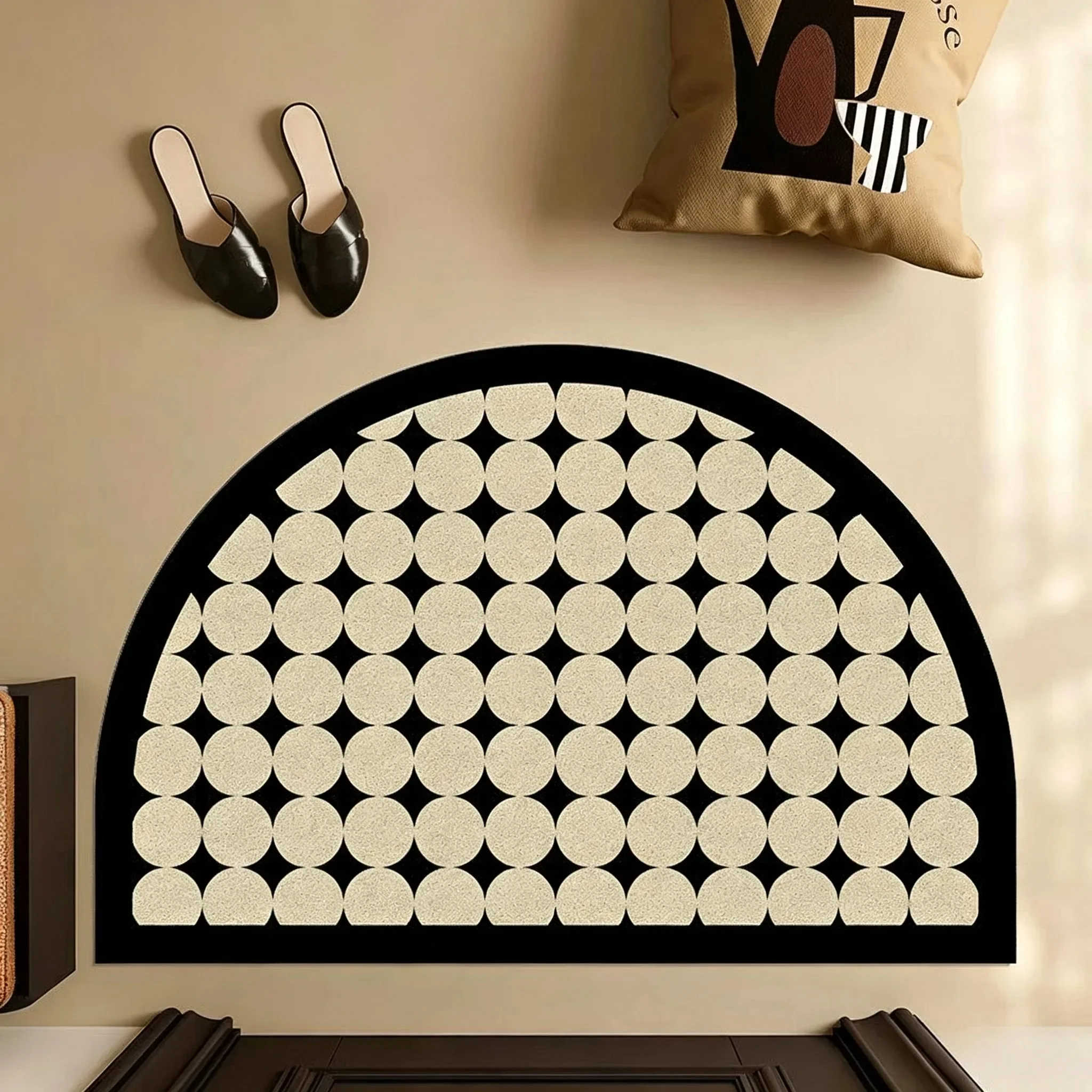 Semicircular Polka Dot PVC Loop Doormat Cuttable Dust Removal Non Slip Wear Resistant Floor Rug Front Door Entryway Home Decor