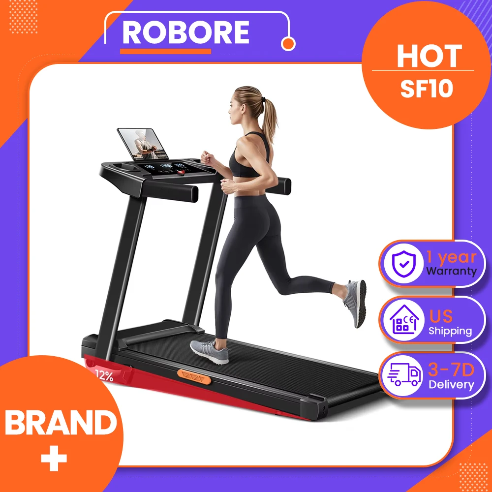 ROBORE SF10 Treadmill with 12% Incline, Electric Treadmill 12KM/H, Foldable Treadmill for home with 3.0 HP Motor and LED Display, Maximum Load 136KG, 3500h Lifespan, 45dB Noise, 97*40cm Running Area, Local delivery