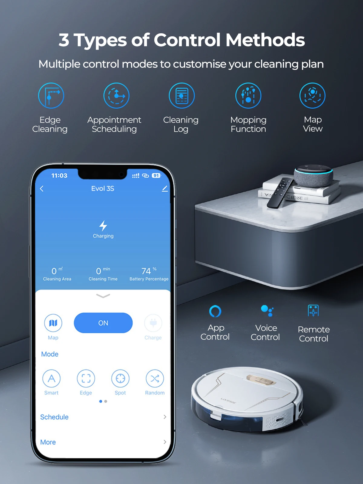 Laresar 3S Robot Vacuum Cleaner Mop, 5000Pa Cordless APP Control Smart Planned Electric Washing for Home Floor Carpet Cleaning