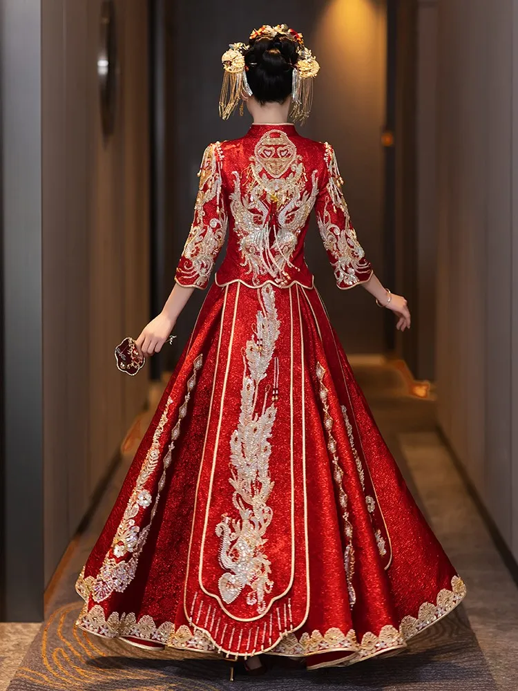 New Chinese-style wedding dress gown bridal toasting heavy industry for women