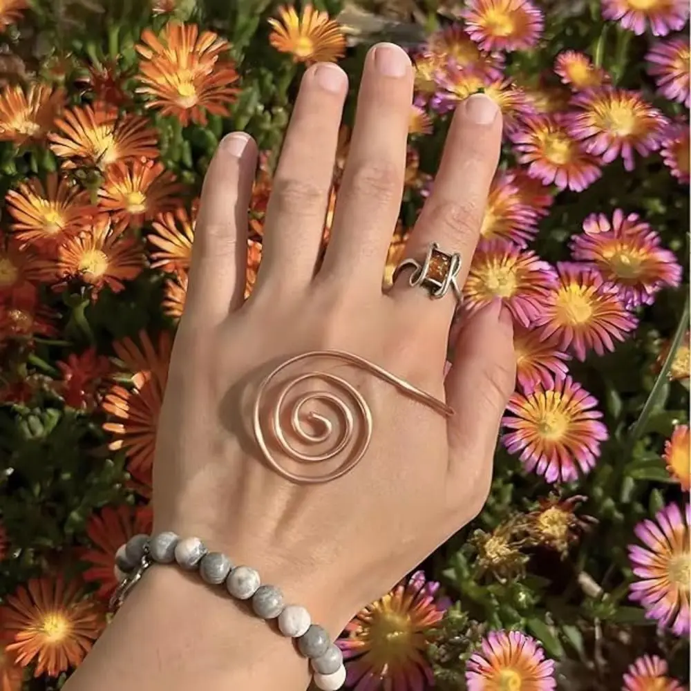 Adjustable Copper Palm Ring Handmade Jewelry Accessories Reiki Energy Spiral Hand Ring Portable Spiral Palm Ring For Woman Man