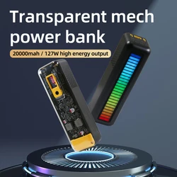 127W 20000mah PD QC FCP SCP PPS Charge Phone Laptop Rhythm Lamp Lntelligent Real-time Display Screen Transparent Power Bank