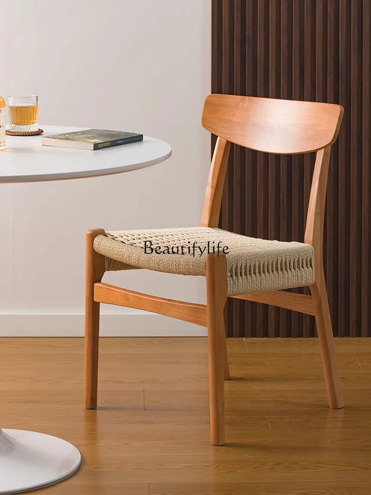 

Nordic Simple Solid Wood Home Backrest Rattan Chair Mid-Ancient Style New Chinese Style Small Apartment Chair