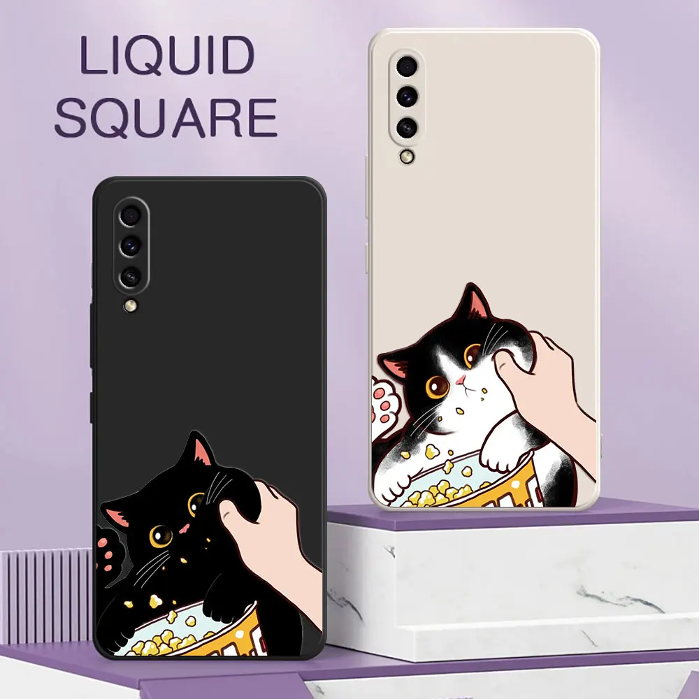 

Black Cat Snacking Cartoon A30S Case For Samsung Galaxy A50 A7 2018 A30 S A20 A70 M30S M31 M32 M51 Liquid Silicone Phone Cover