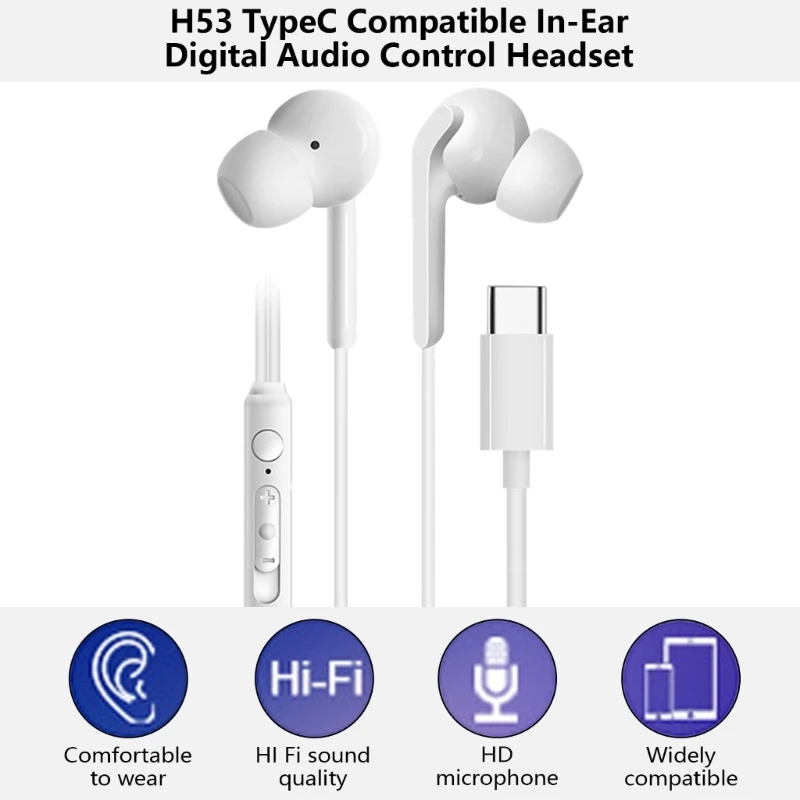 Cable Control Earpiece Type C Game Music Earphone In-line Headsets for Sports 87HC