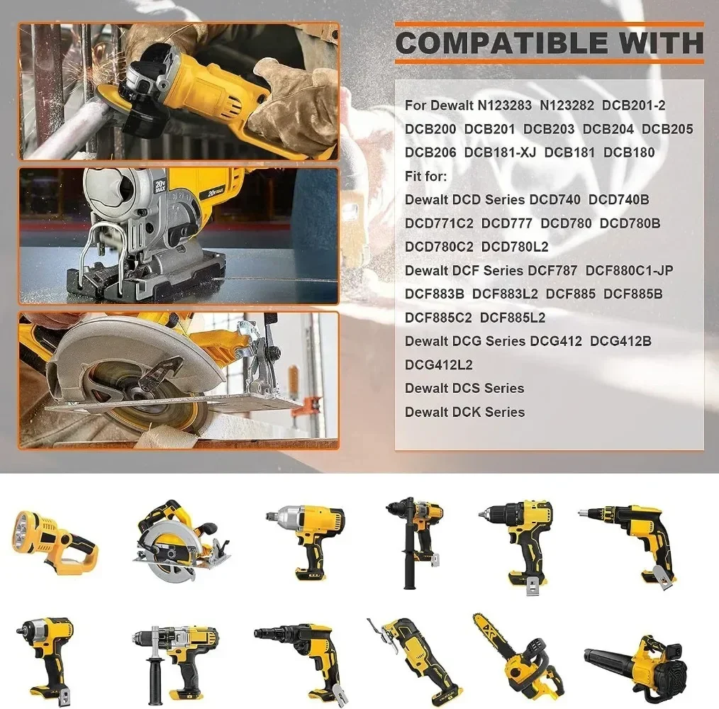 Nova bateria compatível para ferramentas elétricas dewalt 18v 8.0ah recarregável baterias de lítio 20v 18 volts 18v 5ah 6ah 8ah