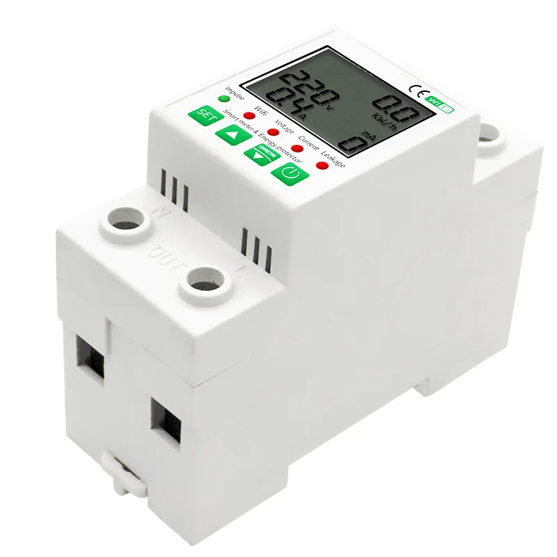 Tuya APP WIFI الذكية الطاقة متر 2P 63A كيلو واط متر Wattmeter أكثر من تحت تسرب الجهد حماية