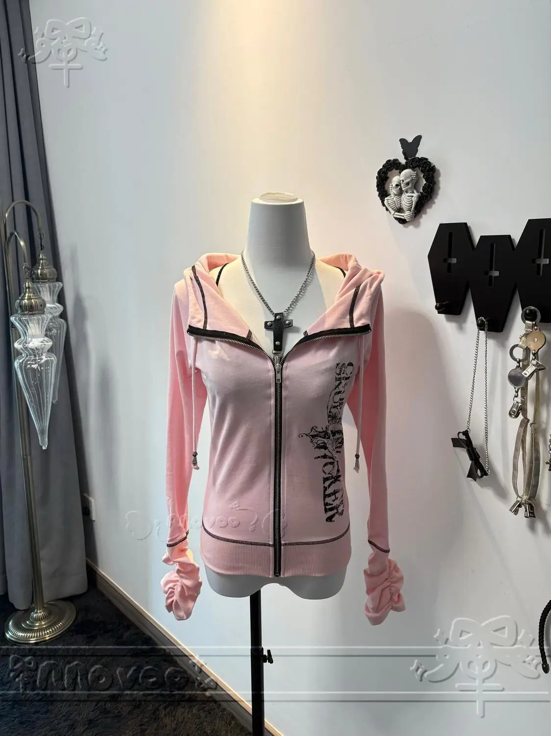 Harajuku Y2k القوطية معطف مقنع المرأة 2025 الخريف جديد عادية كل مباراة جاكيتات ثقافة فرعية اليابانية الأسود القمم Mujer البلوز #6