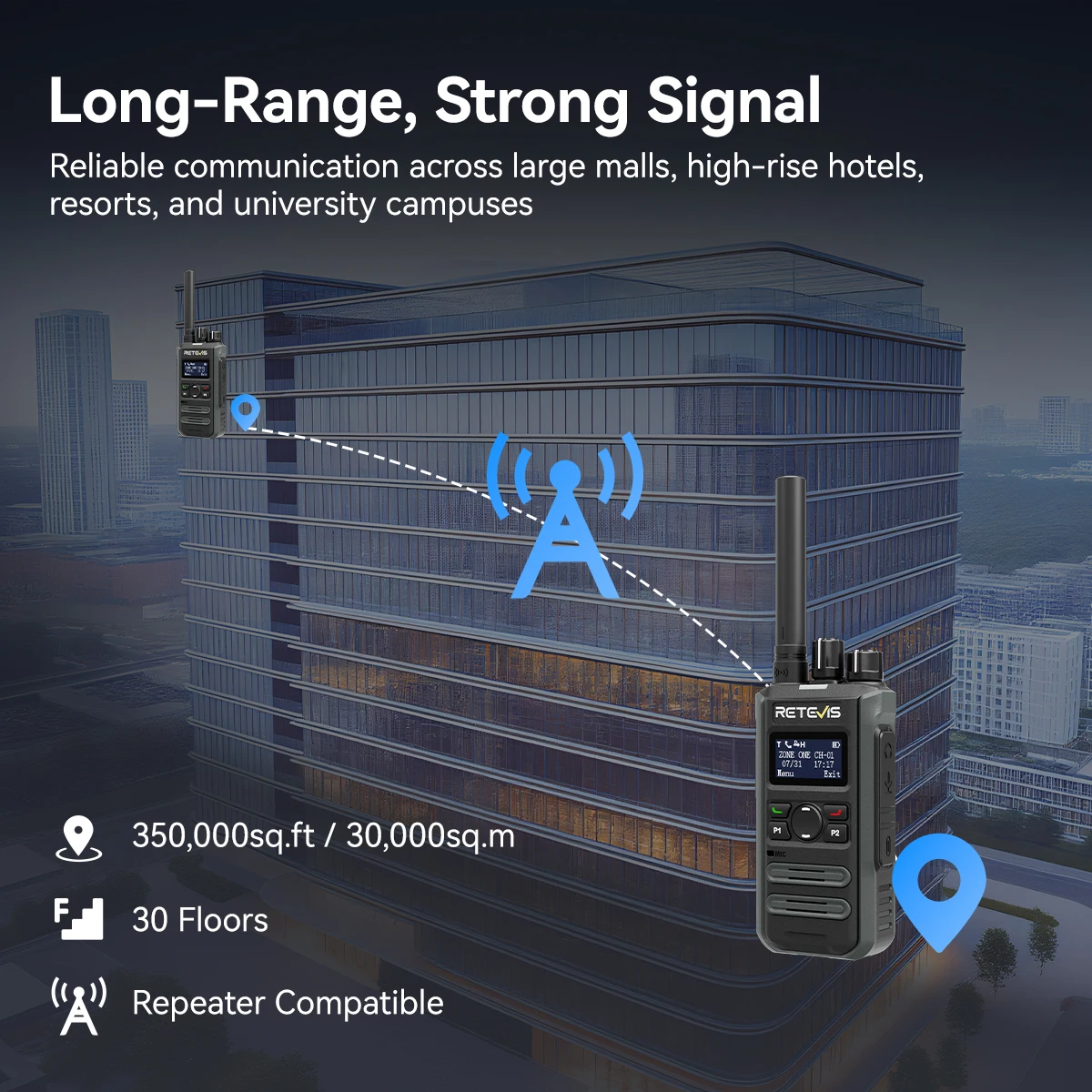 Radio Dua Arah Retevis P3 DMR Pengisian Cepat Daya Tahan Baterai Lama Ringkas Bergaya Aman Walkie Talkie untuk Hotel Sekolah Ritel