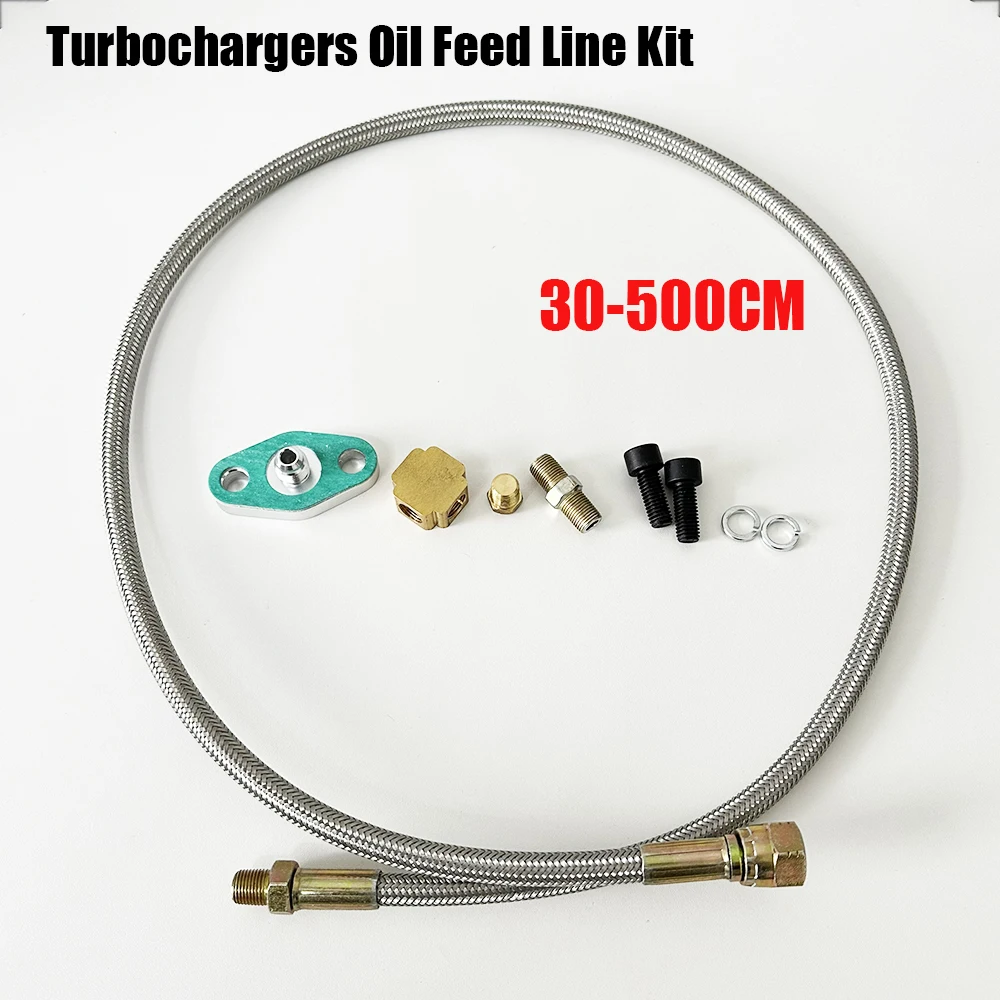 Turbo Oil Feed Line Kit Oil Return Line Oil Drain Line Kit Replacement For T3 T4 T60 T61 T70  AN4-1/8NPT Braided Hose 30~500cm