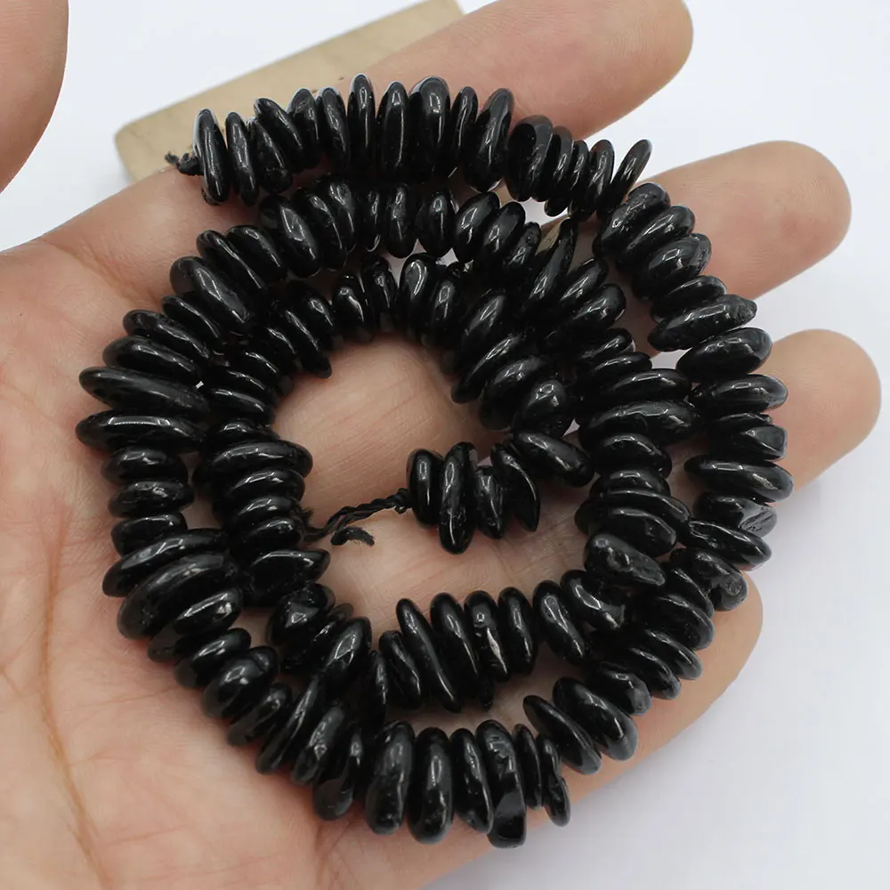 

APDGG 4x10mm Natural Black Tourmaline Rondelle Smooth Nugget Loose Beads 15.5" Strand Jewelry Making DIY