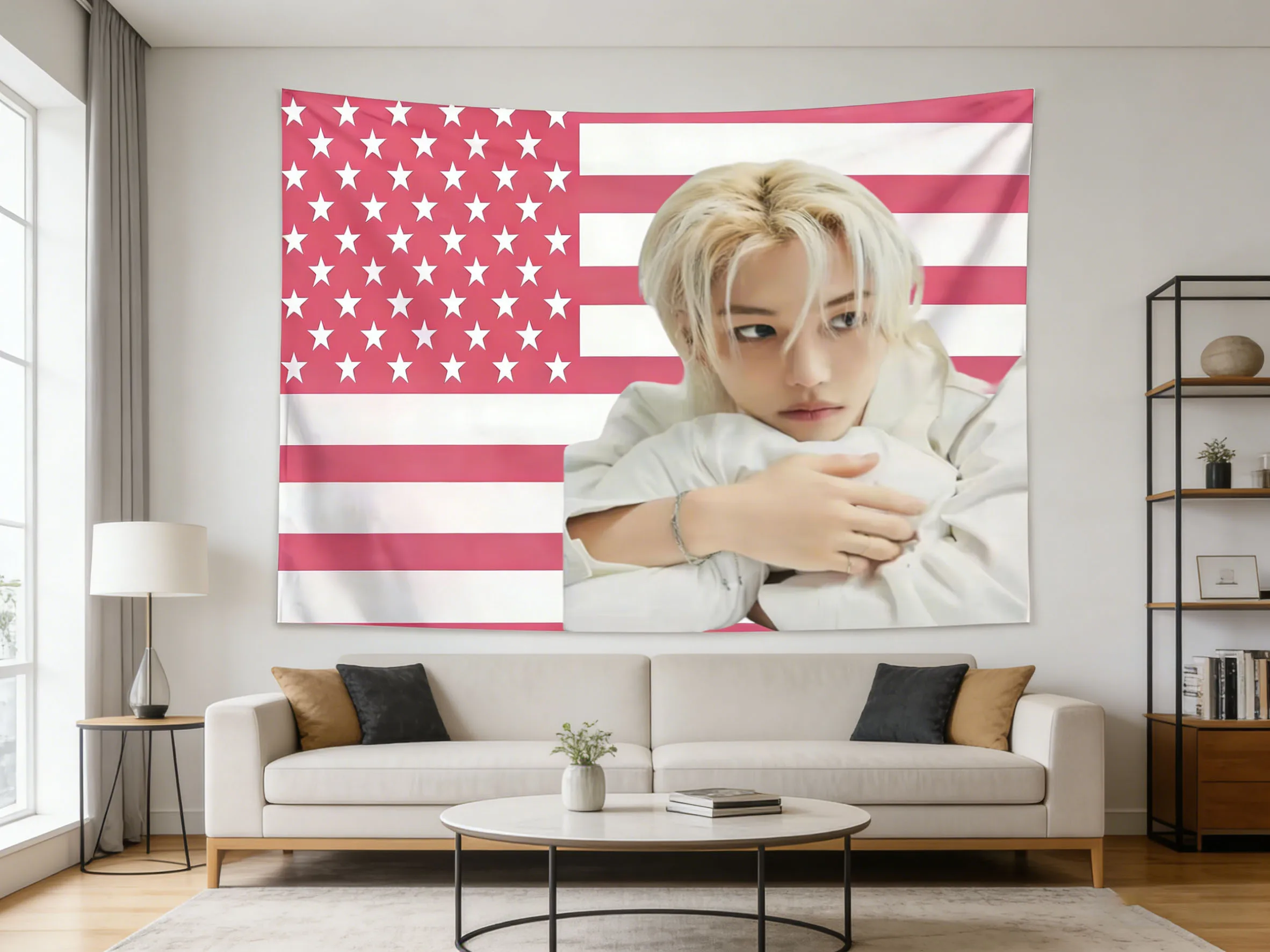 1PC SKZ Felix Perfect Appearance Tapestry Pink American Flag Tapestry K-pop Music Banner Tapestry Suitable For Bedroom Dormitory
