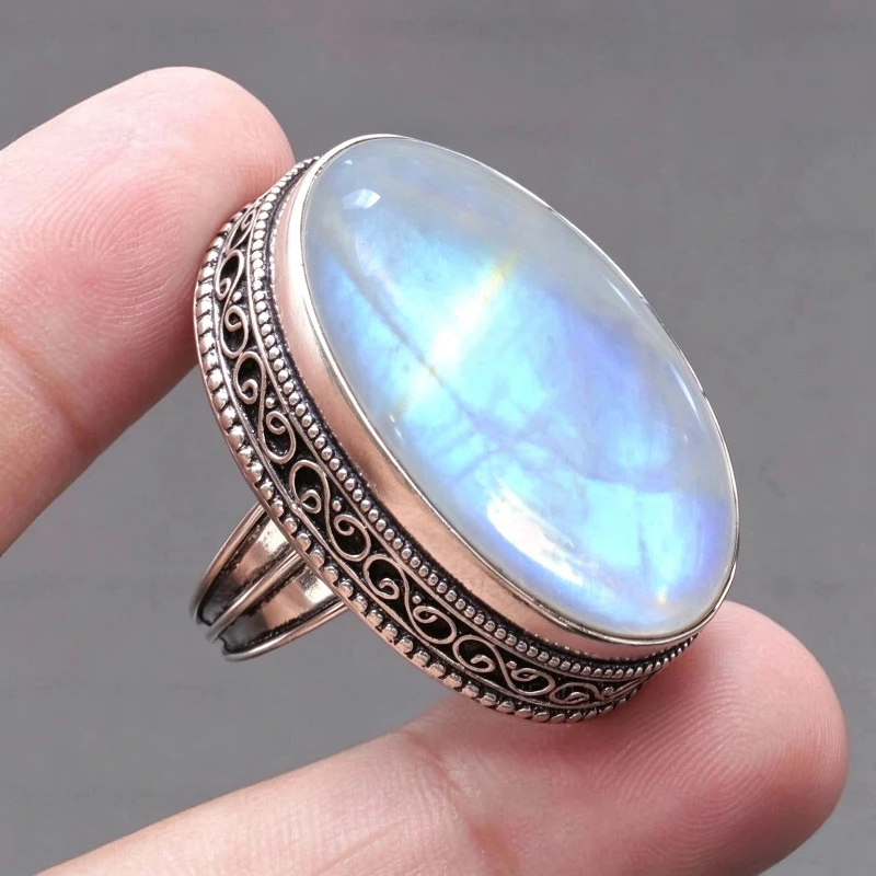 Minimalist Style Elegant Synthetic Moonstone Silvery Ring for Women Fashion Luxury Banquet Anniversary Charm Jewelry Accessories