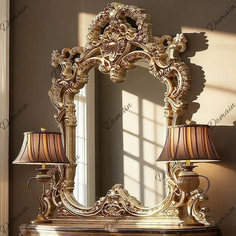 81 N French Baroque Carved Wall Mirror Luxury European Vintage Dressing Mirror for Living Room Bathroom Decor