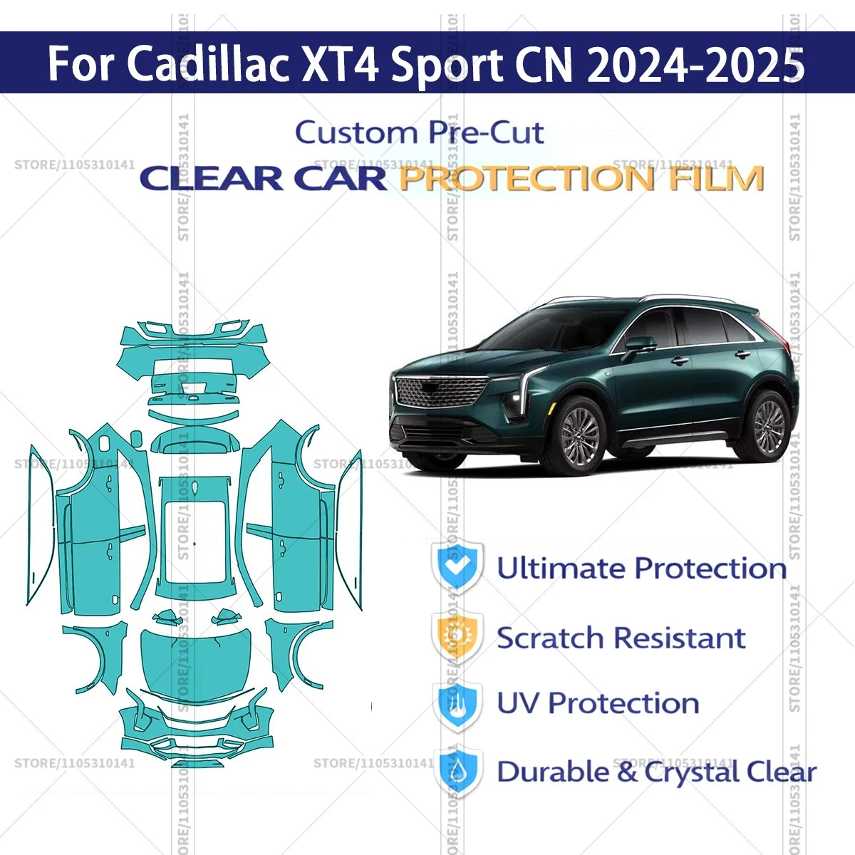 

For Cadillac XT4 Sport CN 2024-2025 Pre-Cut Paint Protection Film PPF Transparent Car Film Automotive PPF Full Vehicle