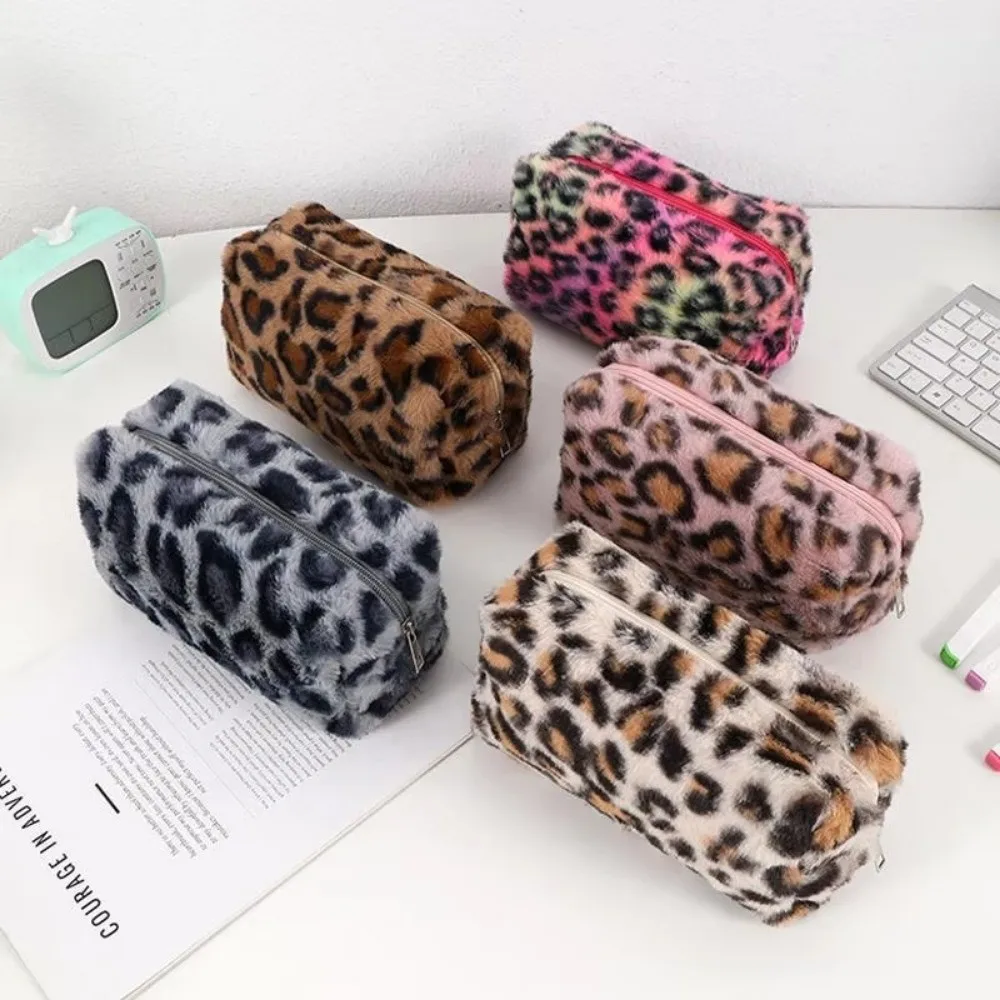 Travel Leopard Print Makeup Bag Large-Capacity Cosmetic Bag Soft Pen Case Toiletry Organizer Bag