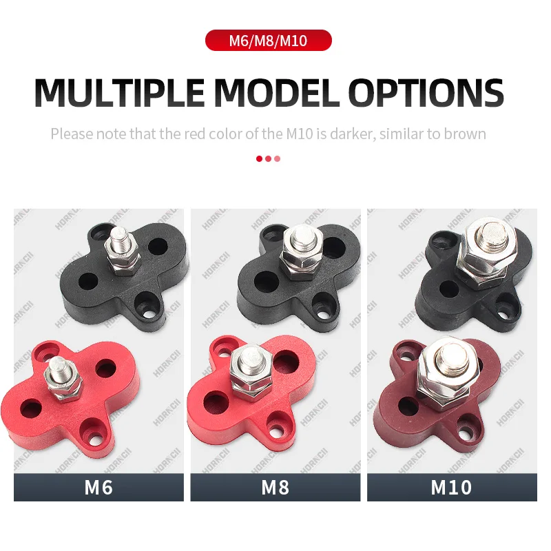 Terminal Block Stud M6 M8 M10 DC 48V Busbar Terminal Stud Positive Negative Junction Fixed Wiring Bolt for Truck RV Ship Boat