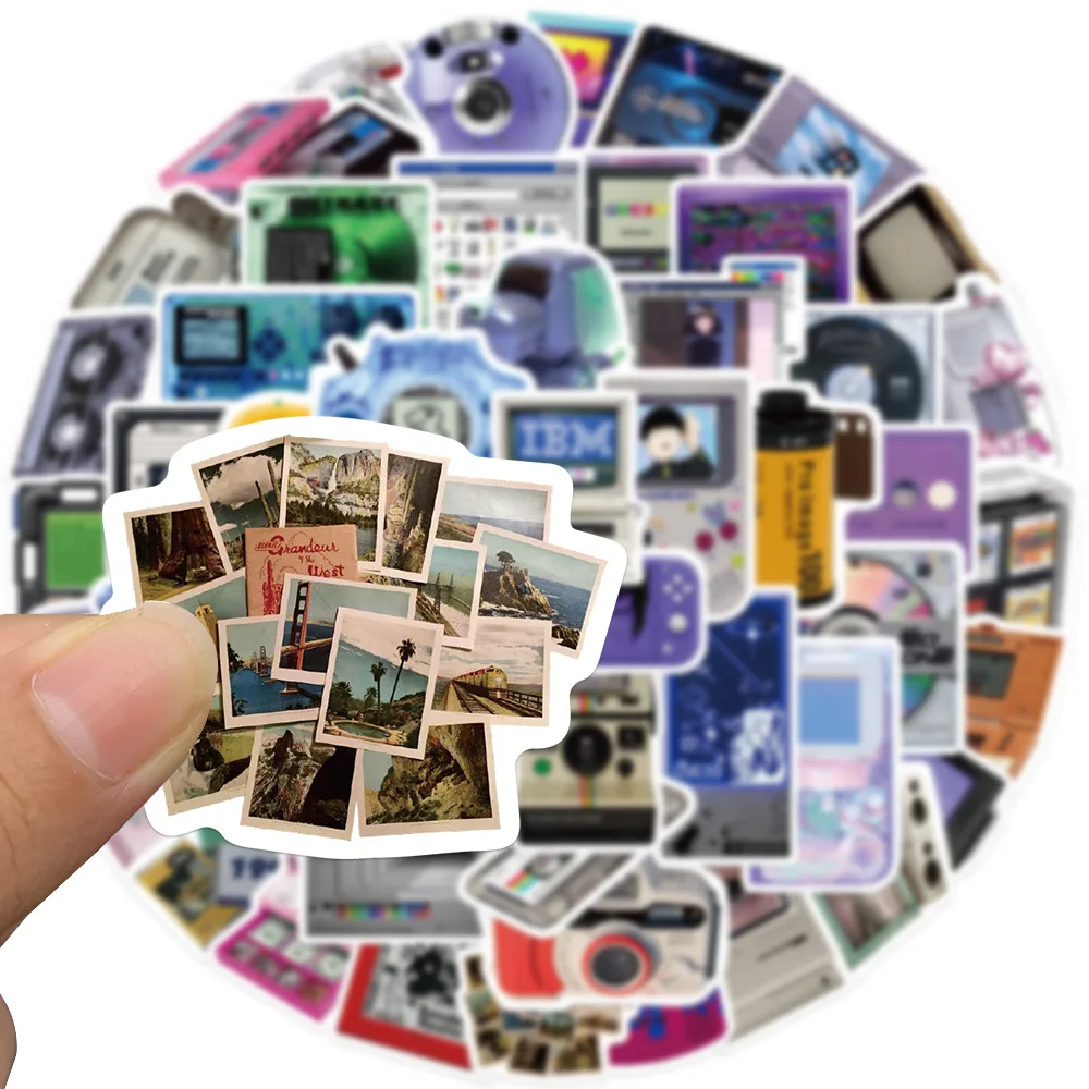50PCS Cartoon Cold Retro Equipment Card Disc Sticker Graffiti IPad Guitar DIY Wall Sticker Toy Decoration