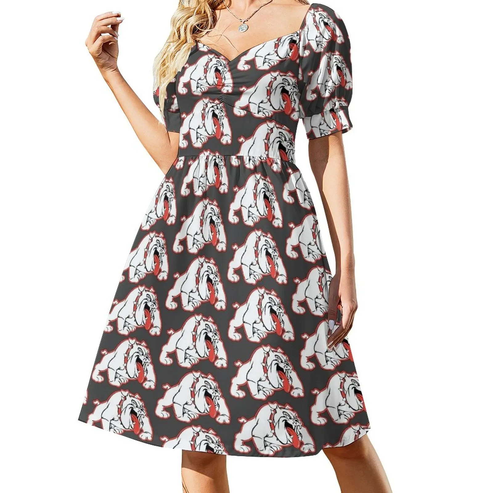 

Wilson Bulldogs Logo (Red Outline) Short-Sleeved Dress Women's dress birthday dress Women's clothing