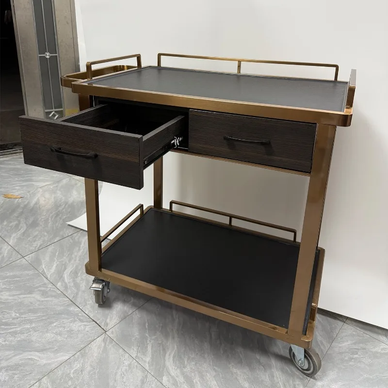 Hotel special food delivery cart with drawers Multifunctional wine cart Tea restaurant Private room storage Double-layer service