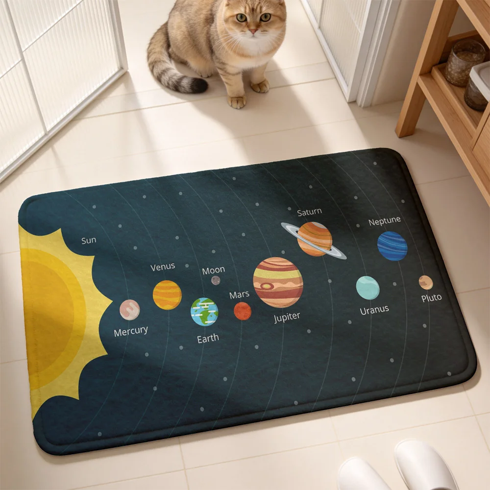 Educational Solar System Flannel Non-Slip Floor Mat Soft Plush Rug Water Absorbent Bathroom Rug Indoor Entryway Carpet Bedside