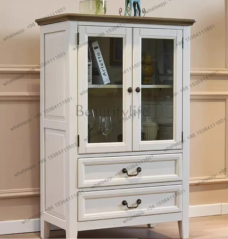FGAmerican country solid wood storage glass wine cabinet living room Mediterranean partition cabinet