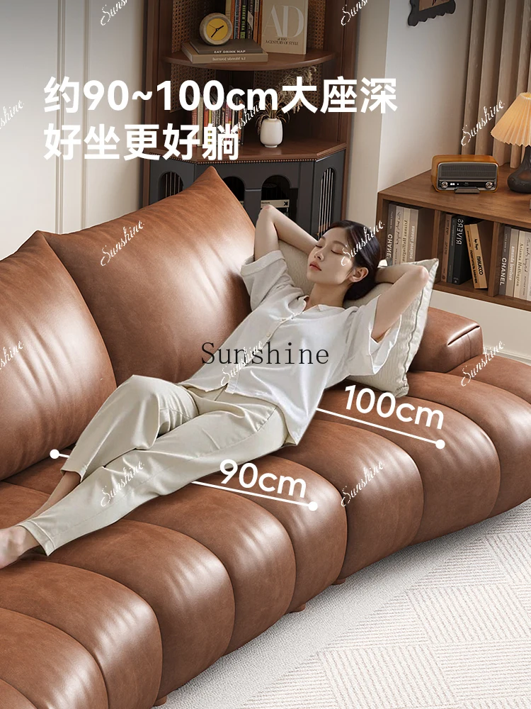 Medieval first-layer cowhide sofa, simple and oversized living room, deep oil wax leather sofa  FT