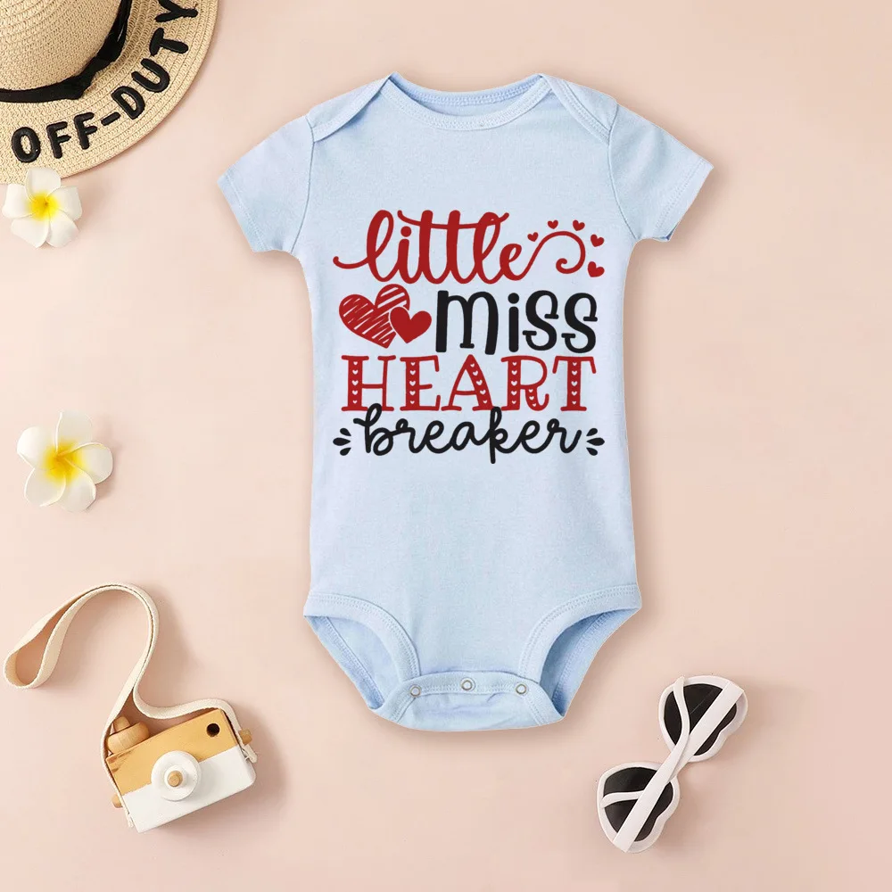 Mommy and Daddy\'s Little Valentine Infant Bodysuit Newborn Clothes Short Sleeve Playsuit Valentine\'s Day Baby Boys Girls Present