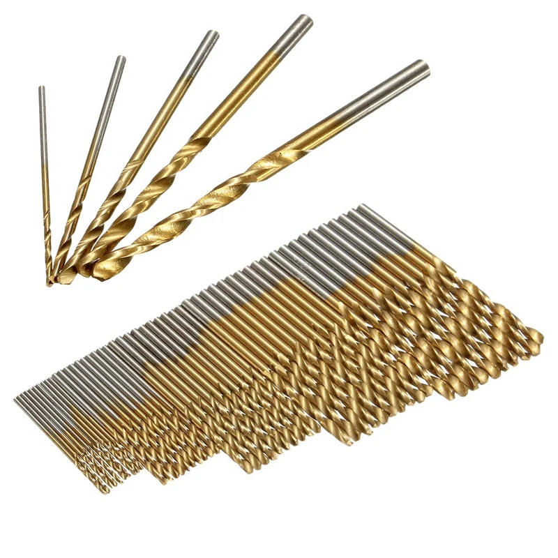 50Pcs HSS Titanium Coated Drill Bits High Speed Steel Drill Bit Set High Quality Power Drilling Tools for Wood 1/1.5/2/2.5/3mm