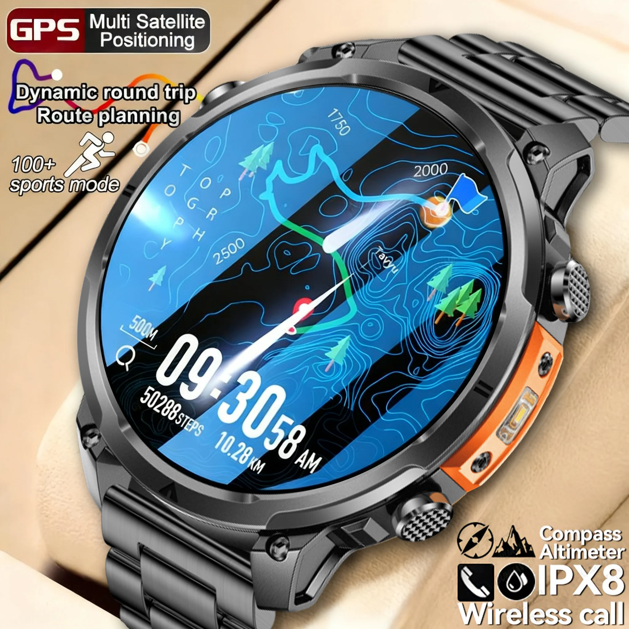 

2025 New Outdoors Military GPS Sports Smart Watch Men Built-in Dual-Band GNSS Compass Altimeter 10ATM Bluetooth call Smartwatch