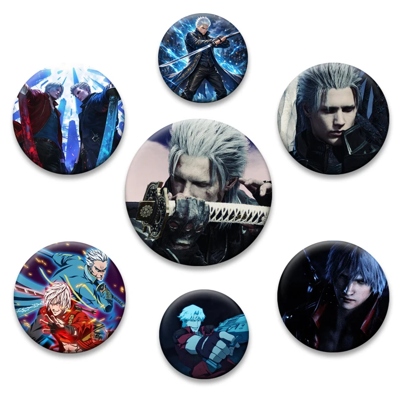 58mm Devil May Cry Dante Vergil Creative Badge Soft Button Pins Tinplate Brooches for Clothes Backpack Decoration Souvenir Gifts