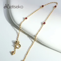 Metiseko 925 Sterling Silver Mini Rubby Purple Red Cubic Zirconia Bracelet Fine Jewelry for Women Gift Party
