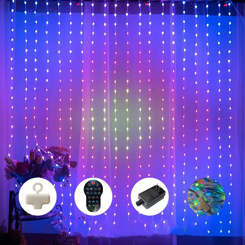 Smart Garland Curtain LED RGB Dynamic Christmas Lights DIY Pattern For Ramadan Room Decor Outdoor Festoon Curtain Remote Control