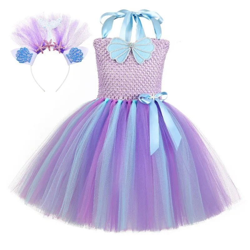 Cute Mermaid Princess Tulle Tutu Dress, Girls' Clothes for Stage Performances, Holiday Parties, Children's Day and Halloween