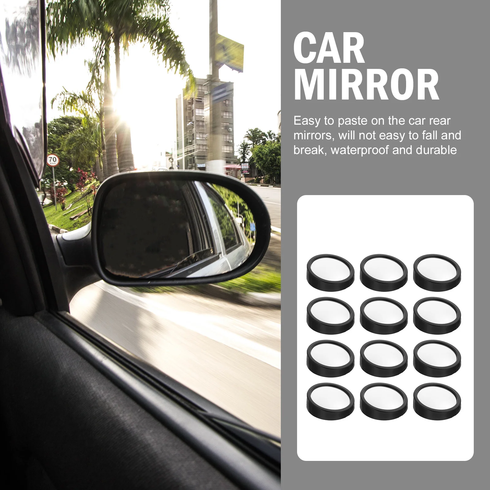 

12Pcs Car Rearview Mirror Blindspot Round Adjustable Side Mirrors Safe Driving Multi-Function Glass Plastic Car Accessory