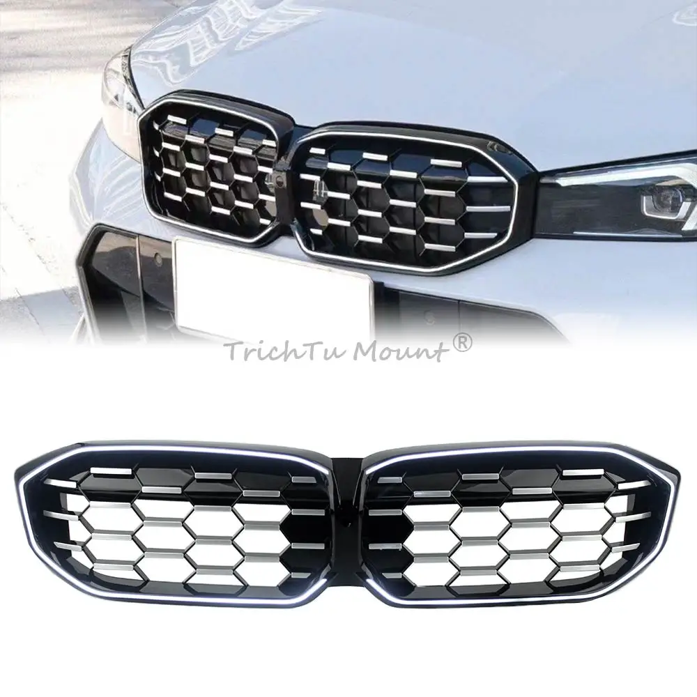 

For BMW 3 Series G20 G21 LCI 320i 330i 330e M340i G28 2023-2024 Car Accessories Front Bumper Grille Grill w/ Light