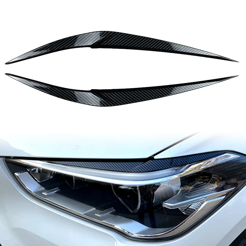 ABS Car Headlight Eyebrow Eyelid Cover Decor Trim For BMW X1 F48 2016 2017 2018 2019 2020 Carbon Fiber/Glossy Black