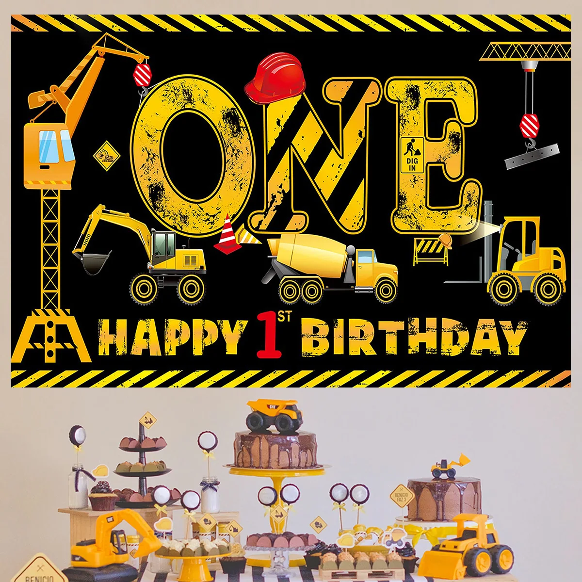 Construction Birthday Banner 1st 2nd Birthday Party Decor For Kids Boys Dump Truck Construction Birthday Backdrop Party Supplies