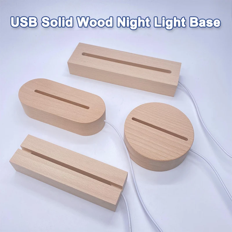 USB Powered 5MM Wooden Led Base with Warm White Cold RGB Colored Lights for 3D Acrylic Plexiglass Night Lamps DIY Night Light