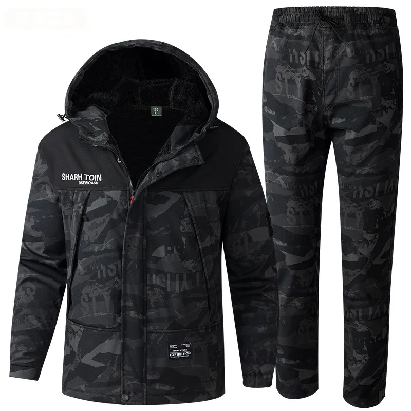 Winter Mens Mountain Ski Warm Sets Men Fleece Windbreaker Work Suits Men Thermal Waterproof Tactical Tracksuit Coats Clothing