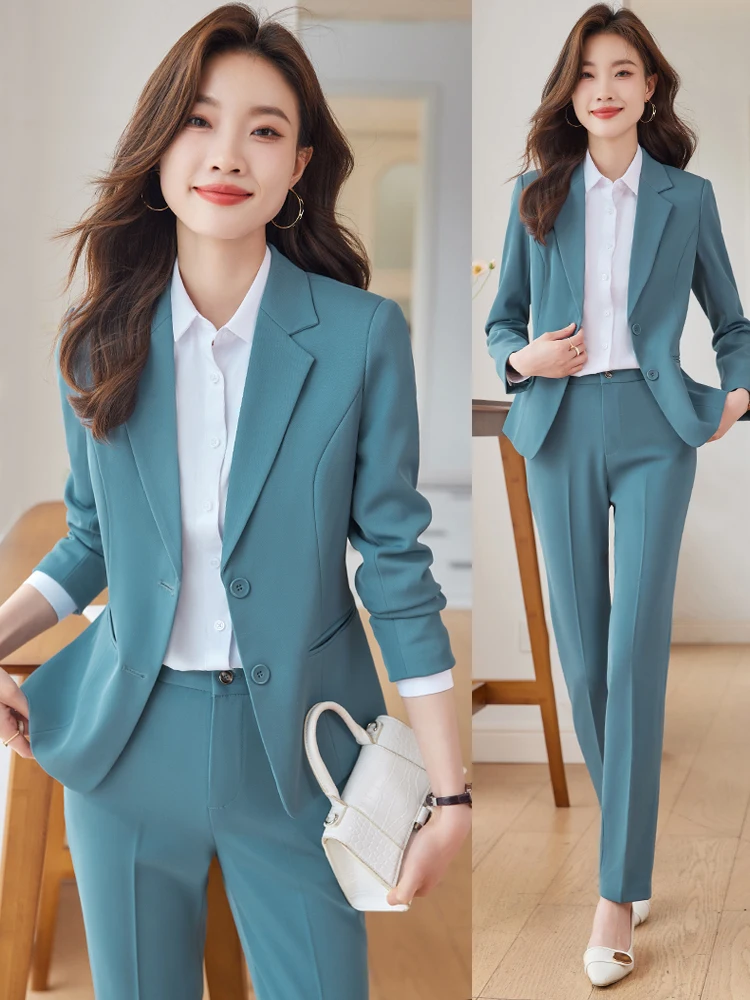 

Blue Suit Set for Women Professional Business Casual Spring Autumn High End Career Workwear Lightweight Office Uniform