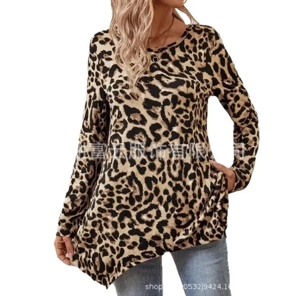 2025 nova moda impressa vestido de manga princesa feminino verão casual solto leopardo impressão em torno do pescoço mini vestidos para mulher