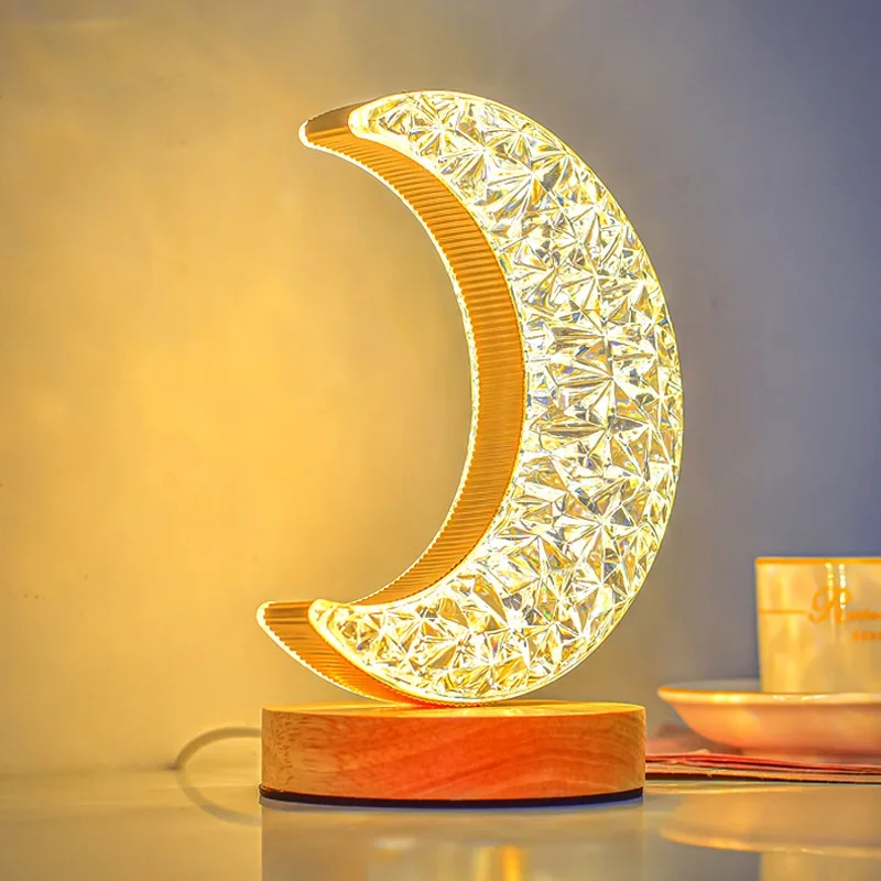 Kreative Stern Mond Kunst Bettkopf Nachtlicht Schlafzimmer Dekoration USB warmes Licht Schreibtisch lampen Acryl Kristall Wohnzimmer Tisch leuchte