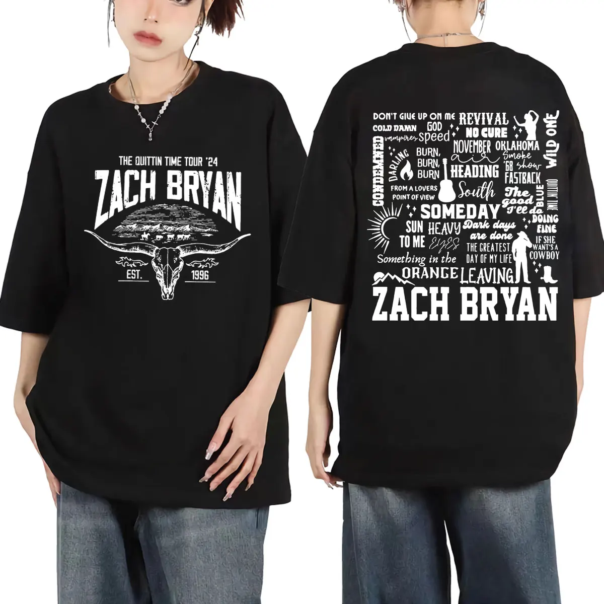 Singer Zach Bryan The Quittin Time Tour 2024 Graphic T Shirt Country Music Concert T-shirt Unisex Hip Hop Trend Vintage T-shirts