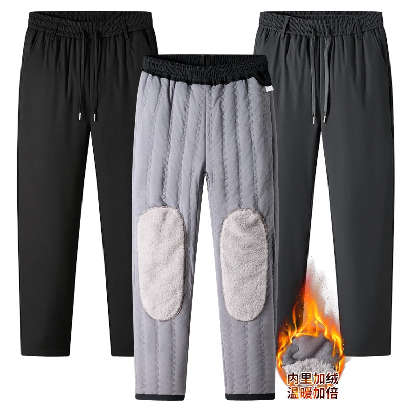 Big Size Men's Winter Pants Fleece Velvet Plush Trouser Male Thermal Thick Warm Windproof Zipper Pocket Casual Jogger Plus Large