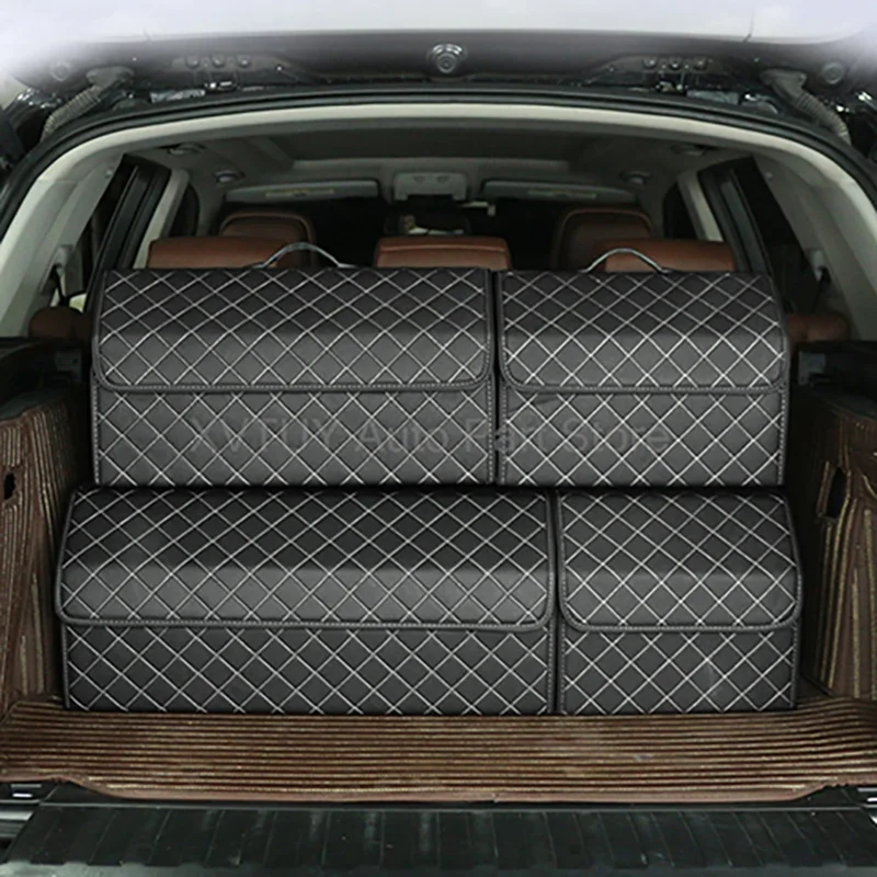 

Waterproof Car Trunk Organizer Leather Foldable Size Storage Box With Dividers Multi Compartment For Auto Rear Tidying Durable