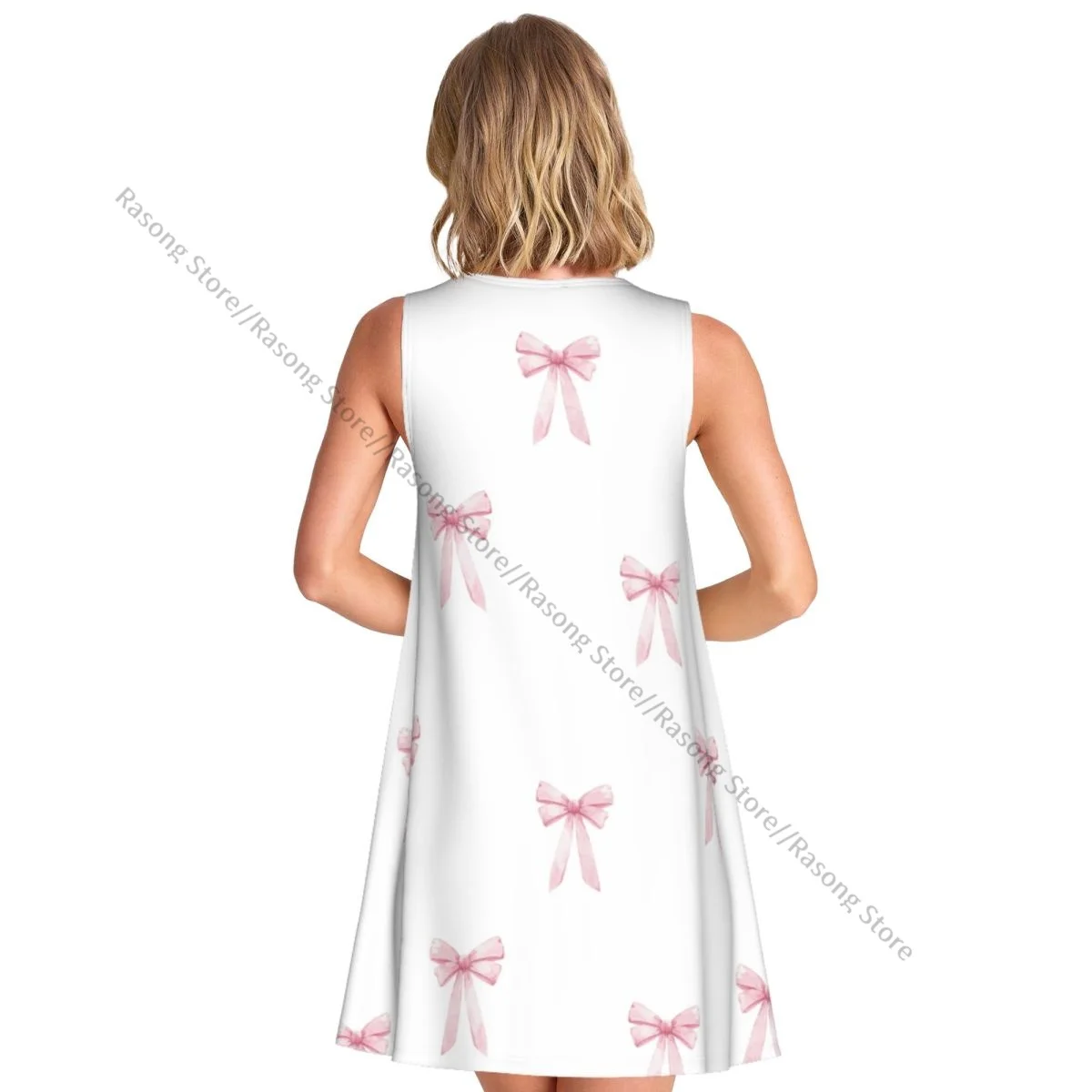 ชุดสตรีสีชมพู Bowknot Dreamy เจ้าหญิงสไตล์ฤดูร้อนสบายๆ T เสื้อชายหาด COVER UP Tank Dress