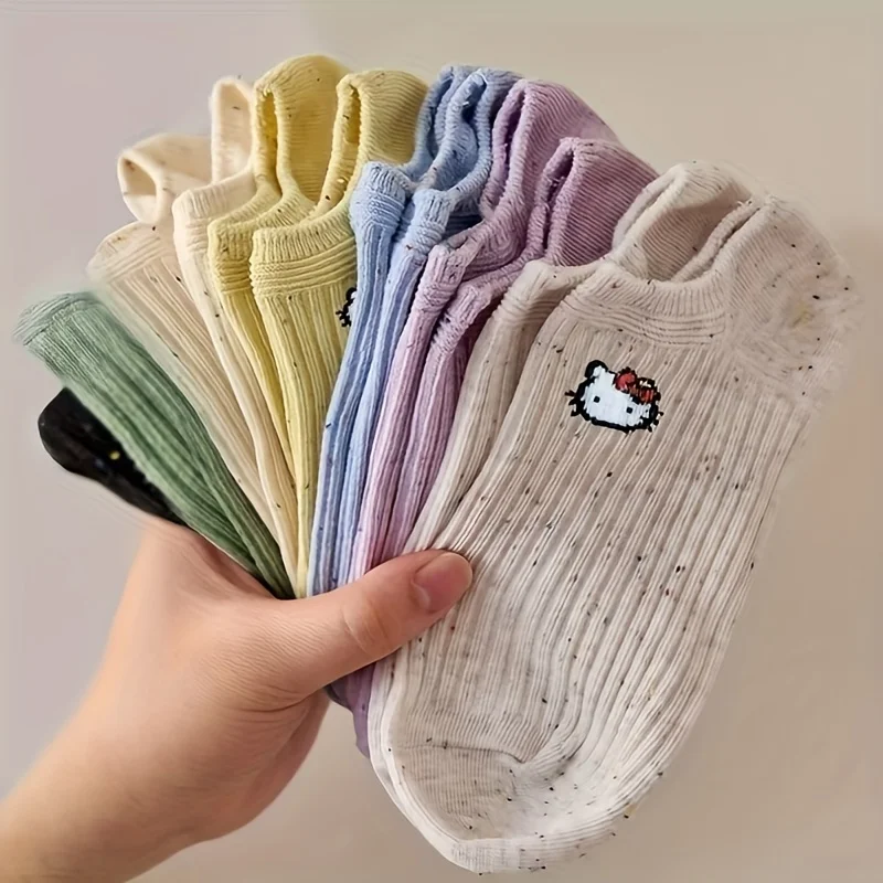 

5 пар весенне-летних женских модных универсальных повседневных и удобных носков-лодочек Sanrio с милым рисунком «Hello Kitty»